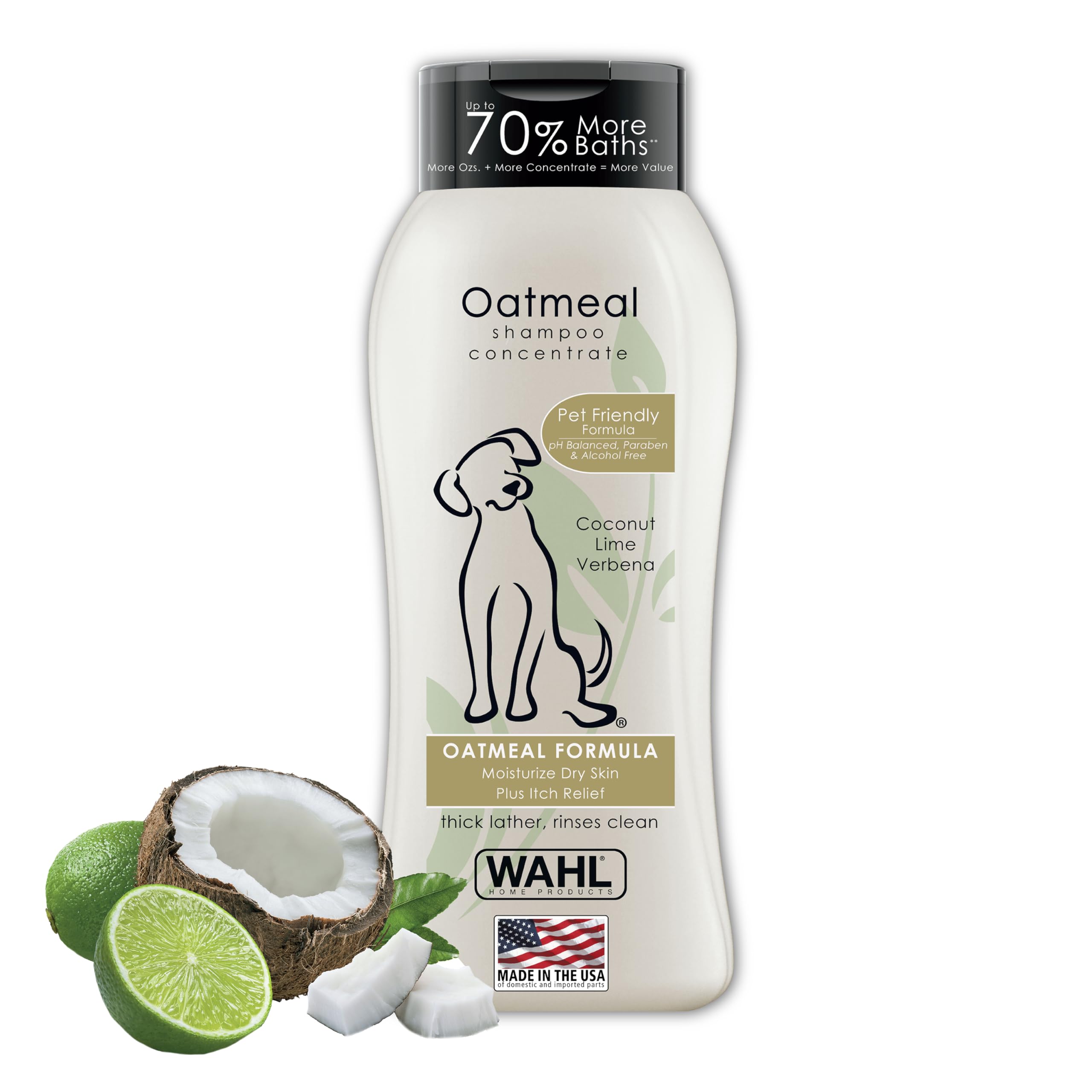 Wahl USA Dry Skin & Itch Relief Pet Shampoo for Dogs – Oatmeal Formula with Coco