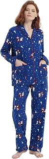 Amaxer Women's Flannel Pyjama Set, 100% Cotton, Autumn/Winter Pyjamas, Long Two-Piece