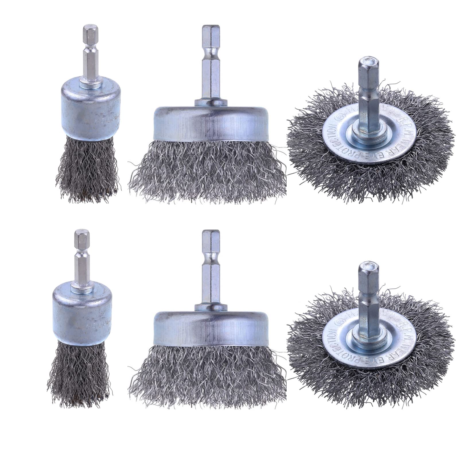 Rocaris 6 Pack Carbon Steel Wire Wheel Brush, Wire Brush for Drill | 1/4-Inch He
