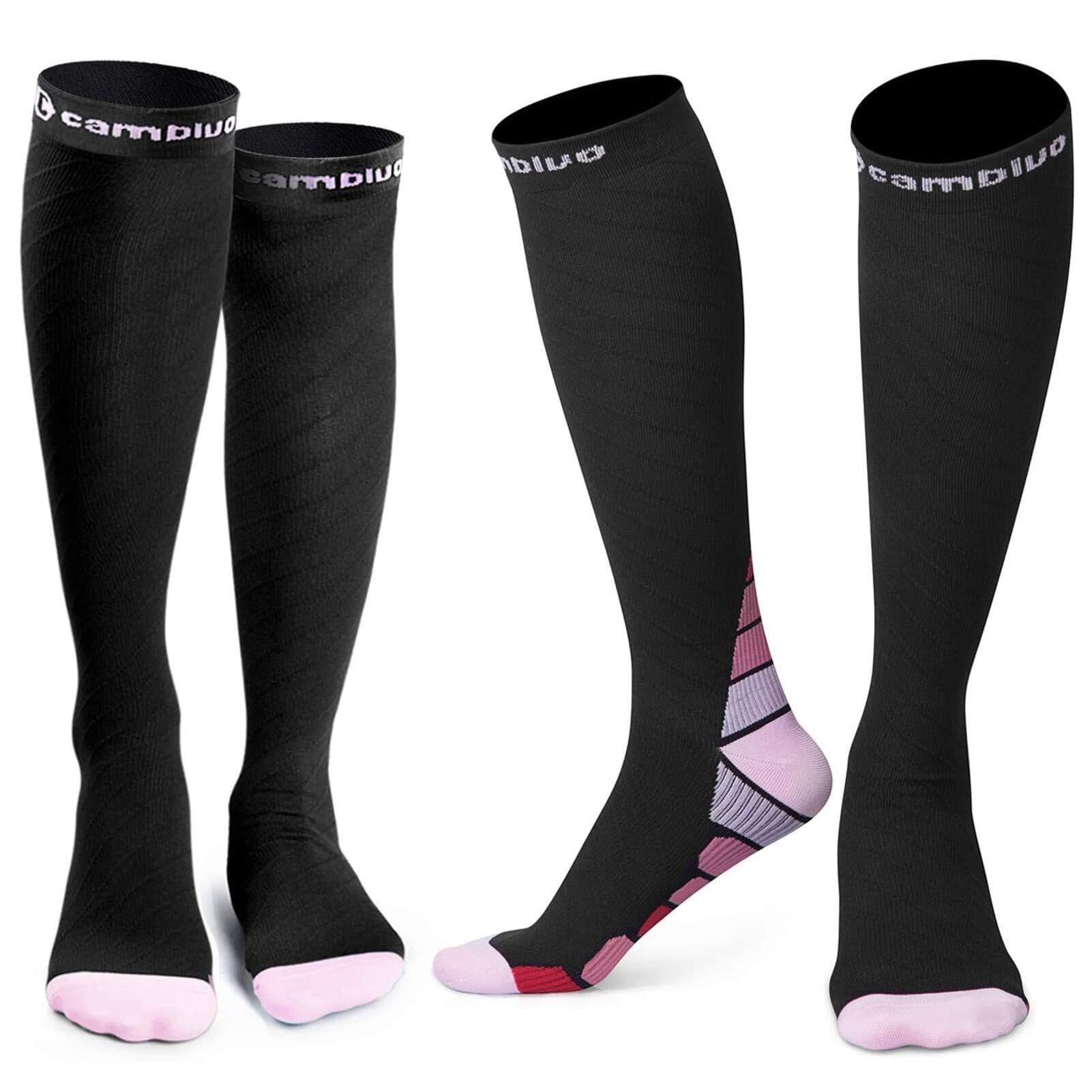 CAMBIVO Compression Socks for Women & Men 2 Pairs, Travel Flight Socks | Knee Hi