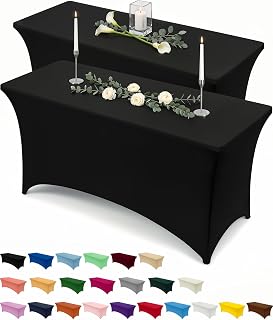 Utopia Kitchen Spandex Tablecloth, 2-Pack 6 Ft Stretch Cover, Black | Spandex Stretch Table Covers, Wrinkle Resistant Fitted Tablecloths for Weddings, Banquets, Parties, and Events