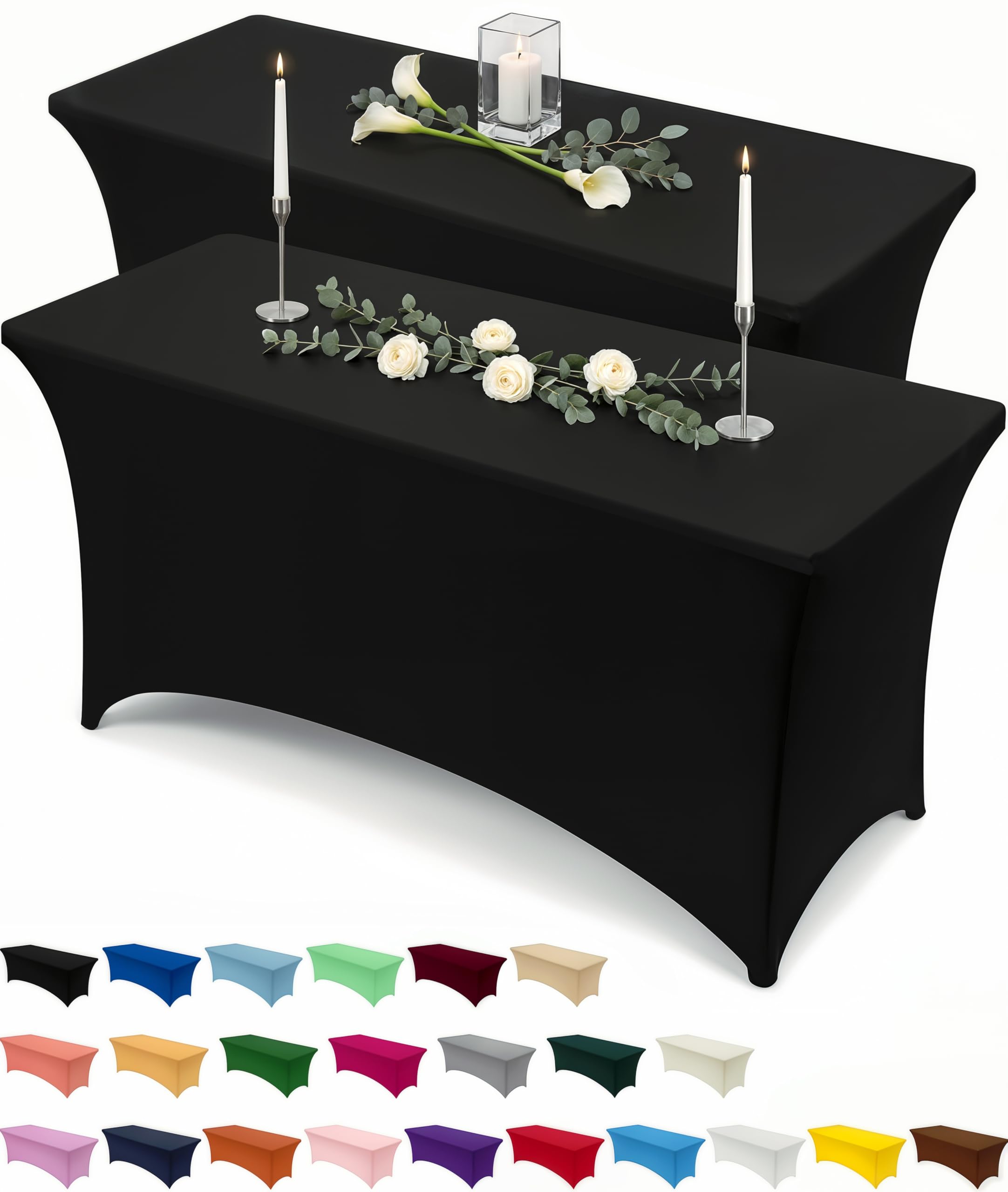 Utopia Kitchen Spandex Tablecloth, 2-Pack 6 Ft Stretch Cover, Black | Spandex St