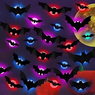 24 Pack Large LED Bat Lights PVC Bats for Indoor Outdoor Wall Decor Tree Porch Multiple Flashing Modes (B)