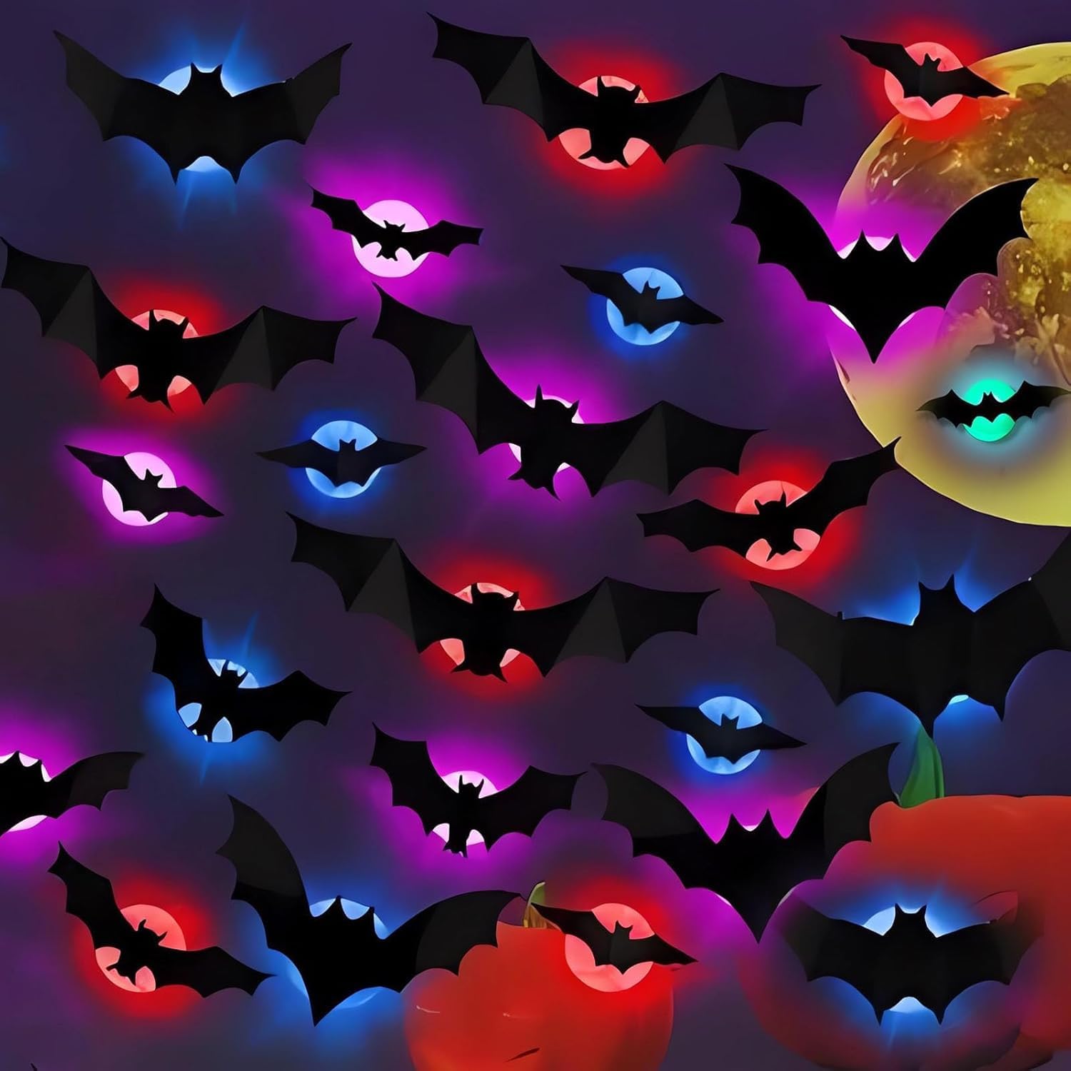 24 Pack Large LED Bat Lights PVC Bats for Indoor Outdoor Wall Decor Tree Porch M