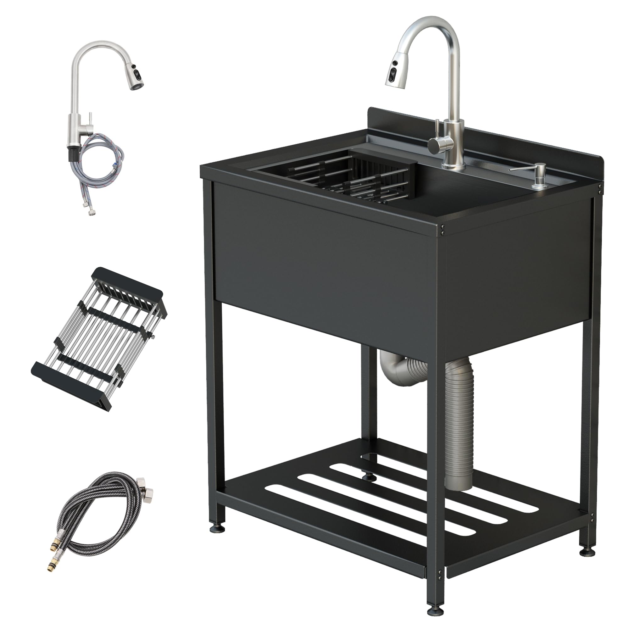 Stainless Steel Utility Sink, 30.8" × 22" × 39.5"Freestanding Sink with Cold and