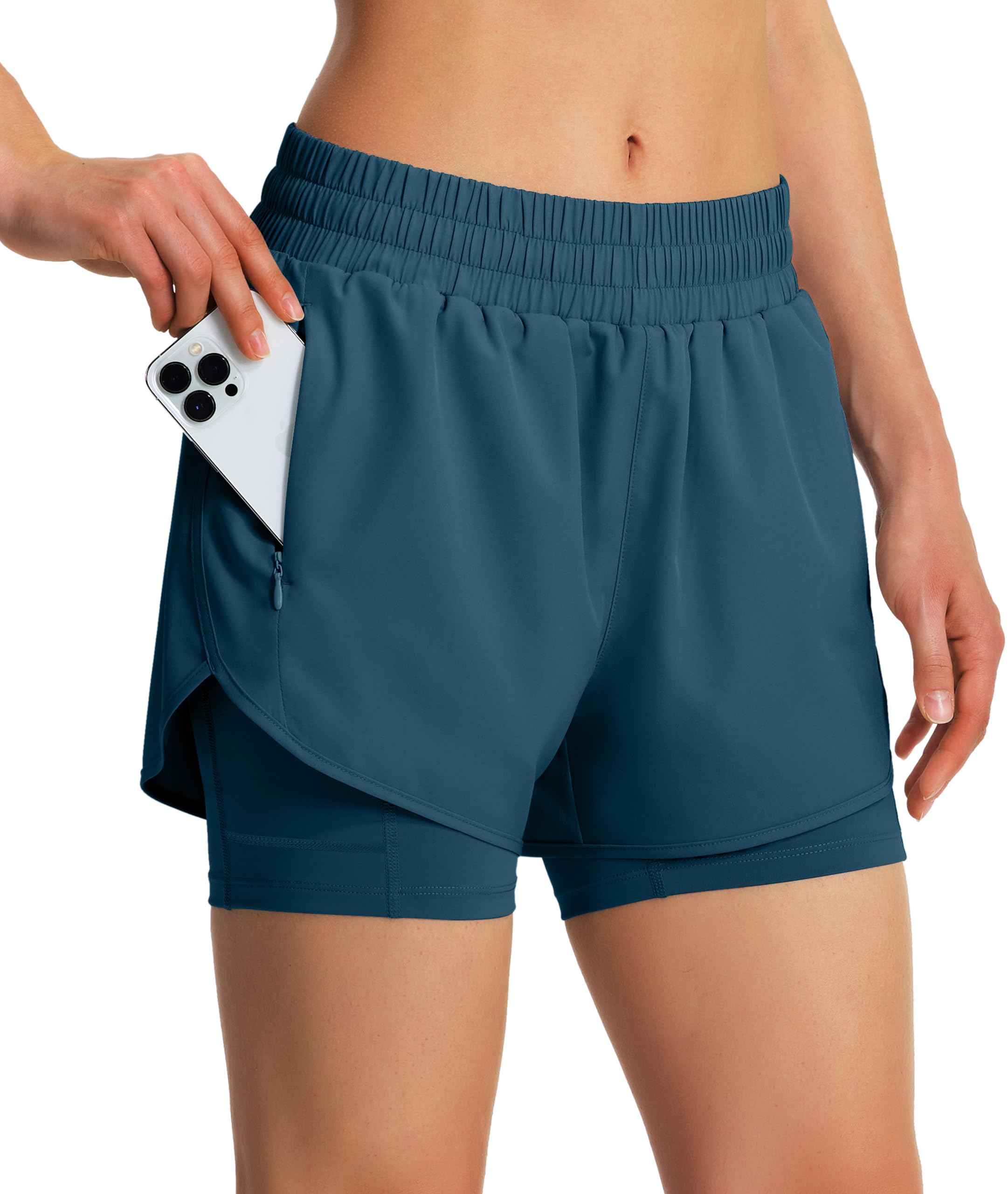 Ksmien Running Shorts 2 in 1 Women Quick Dry Athletic Gym Workout Shorts with Li
