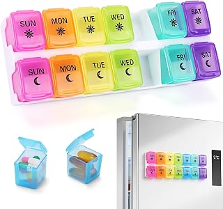 Zentiky Weekly Pill Organizer 2 Times a Day, Magnetic Pill Box for Fridge