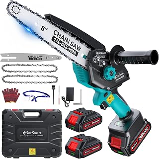 8 inch Electric Mini Chainsaw for Wood Cutting, 1000W Brushless Motor | Portable Battery Chain saw with 2 Batteries, Handheld Chain Saw for Pruning Small Trees, Gifts for Men