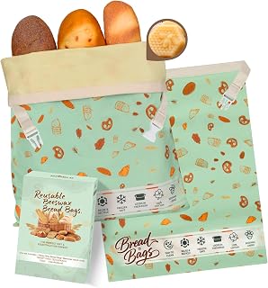 2 Pack Beeswax Bread Bags for Sourdough – XL 17 x 13 inch Reusable Large Cotton Food Storage Homemade Bread Bag, Freezer Safe, Natural Green Wrap for Bakery, Freshness Lock for Loaf & Baguette