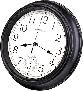 12 Inch Outdoor Clock Waterproof with Thermometer Combo, Retro Indoor Outdoor Wall Clocks for Patio Pool Garden Bahtroom Home Decor, Bronze