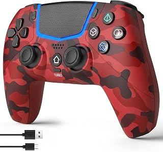 linhugame Wireless Controller for PS5/Pro/Slim/PC -Camo Red | Hall Joysticks/Turbo/6-Axis Gyro/Touchpad/3.5mm Audio Jack/Speaker/Compatible with original charging dock