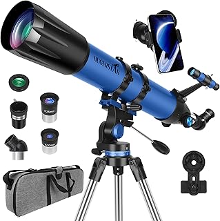 HUGERSTAR Telescope, Telescope for Adults High Powered, 90mm Aperture 800mm Professional Portable Refractor Telescopes for Astronomy Beginners with Tripod, Moon Filter, Phone Adapter & Carrying Bag