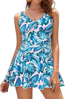 SHEKINI Women's Swimsuit with Skirt One Piece Slimming One Piece Swimsuit with Fluffy Cups Vintage Skirted Swimwear Swimsuit Beach Bikini
