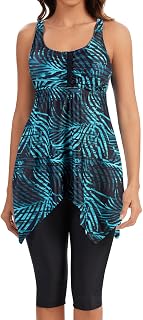 ECUPPER Women Plus Size Tankini Swimsuit Two Piece Swimdress Modest Adjustable Bathing Suit with Shorts
