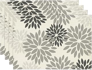 Artoid Mode Set of 4 Gray Autumn Dahlia Flower Placemats 30x45cm Washable Summer Placemats for Kitchen Party Holiday Decoration