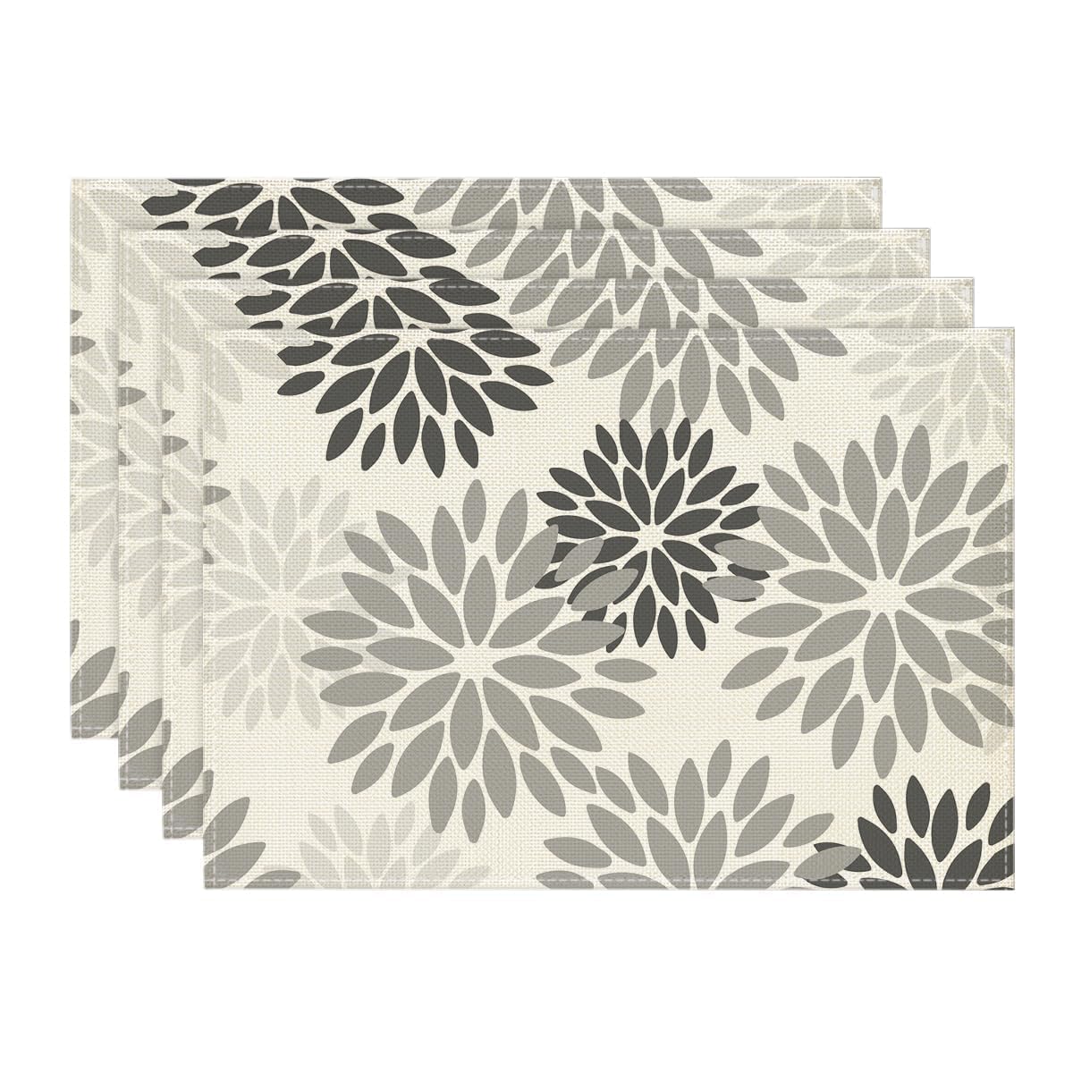 Artoid Mode Set of 4 Gray Autumn Dahlia Flower Placemats 30x45cm Washable Summer