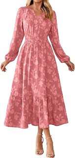 Simplee Women's Boho Long Sleeve Floral Maxi Fall Wedding Guest Dress