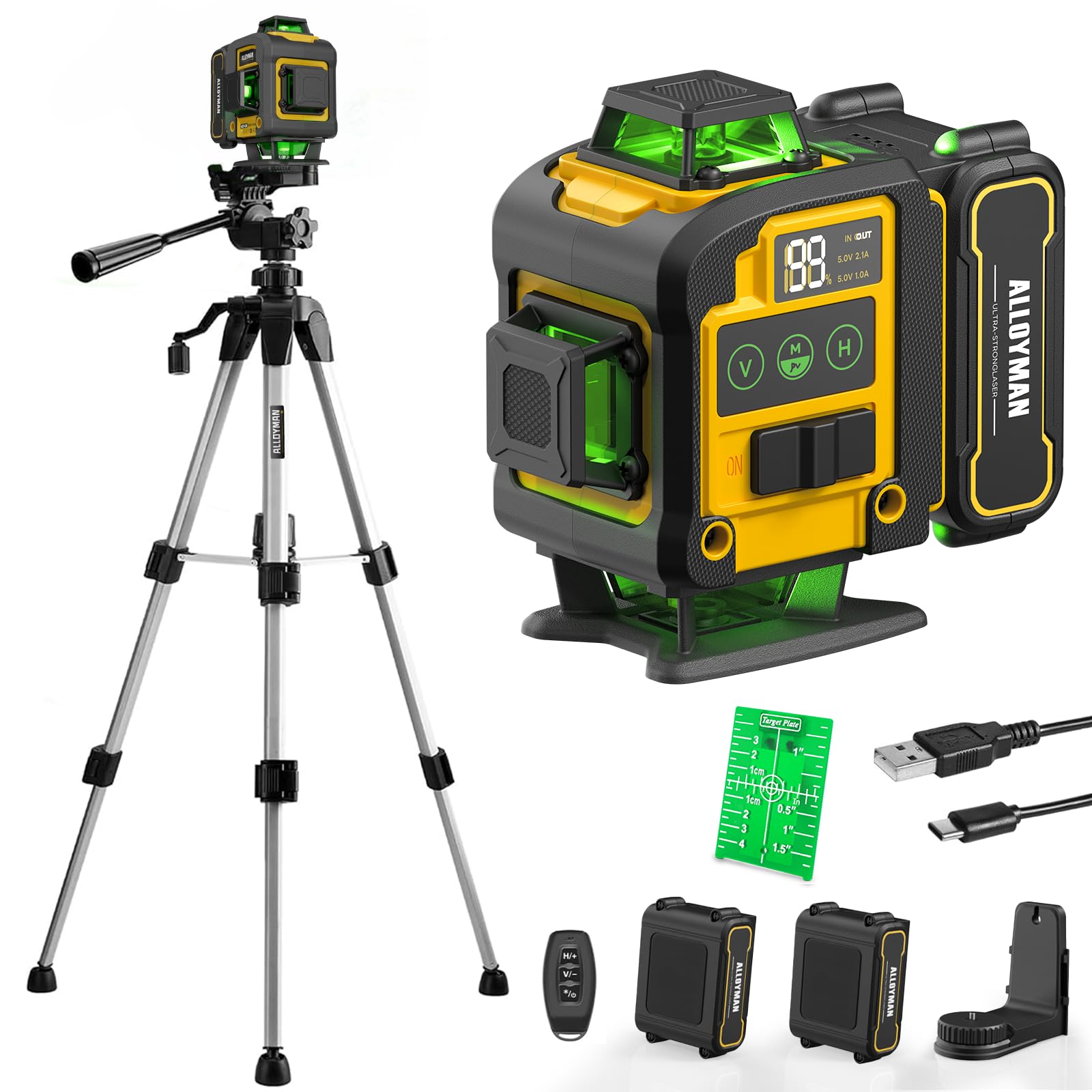 Alloyman Laser Level with Tripod, Laser Level 4× 360° Self Leveling | Green Line
