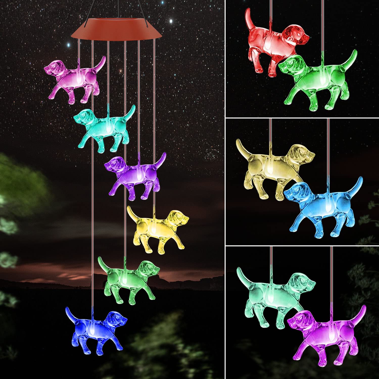 Dog Solar Wind Chimes for Outside Color Changing Windchimes Gifts for Women | UX