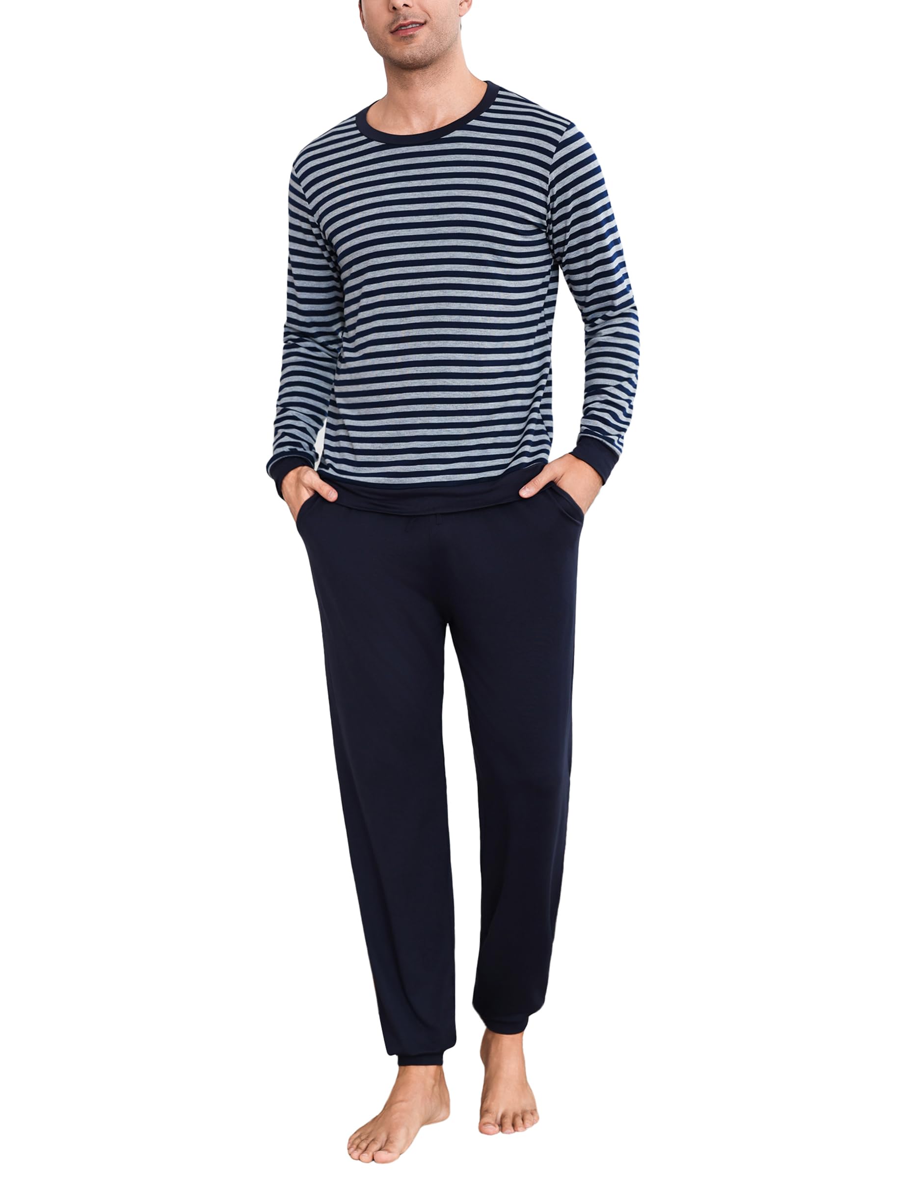 Bresdk Pyjama Homme Hiver Coton Long Ensembles de Pyjamas à Chauds Manches Longu