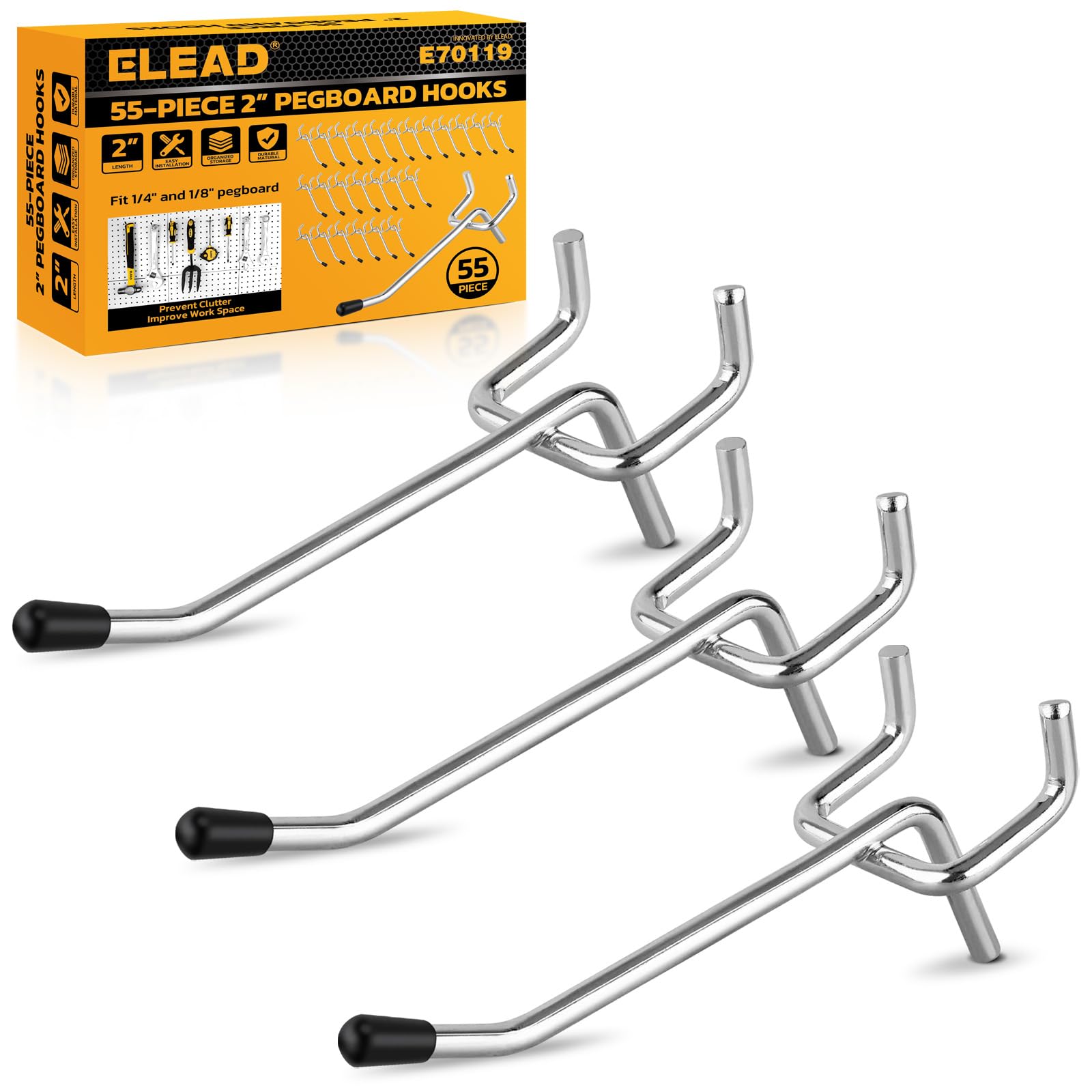 ELEAD 55-Piece 2 Inch Pegboard Hooks, Heavy Duty Peg Board Organizer Accessories