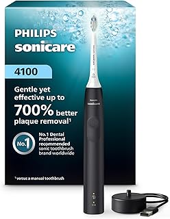 Philips Sonicare 4100 Rechargeable Electric Toothbrush, 1 Brush Head, Black | 700% More Plaque Removal¹, Pressure Sensor, 2 Brush Settings, 2-Minute Guided Timer, 14-Day Battery, HX3681/24