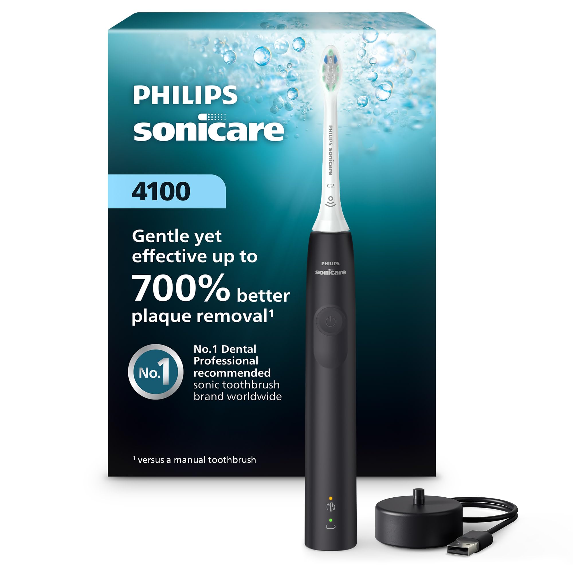 Philips Sonicare 4100 Rechargeable Electric Toothbrush, 1 Brush Head, Black | 70