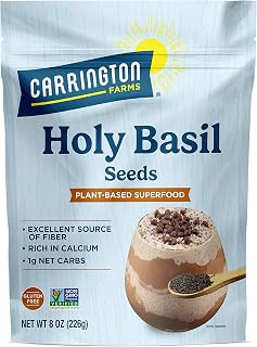 Carrington Farms Holy Basil Seeds (Tulsi/Sabja Seeds) 8 oz - High-Fiber Edible Seeds for Smoothies, Puddings, Falooda Drinks & Overnight Oats | Vegan, Keto & Paleo | Gluten-Free, Non-GMO