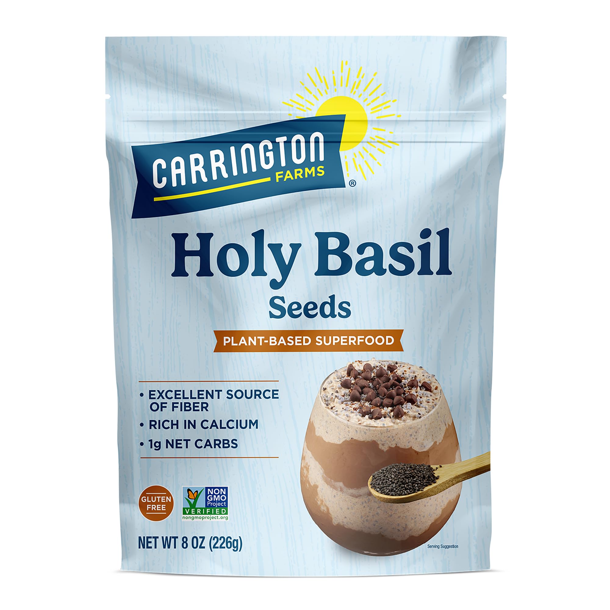 Carrington Farms Holy Basil Seeds (Tulsi/Sabja Seeds) 8 oz - High-Fiber Edible S