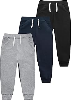 VOGRYE Boys Sweatpants 3 Pack Jogger Pants with Pockets Drawstring Waist | elastic waistband machine washable soft stretchy breathable lightweight all season sizes 2t to 14y sports school play