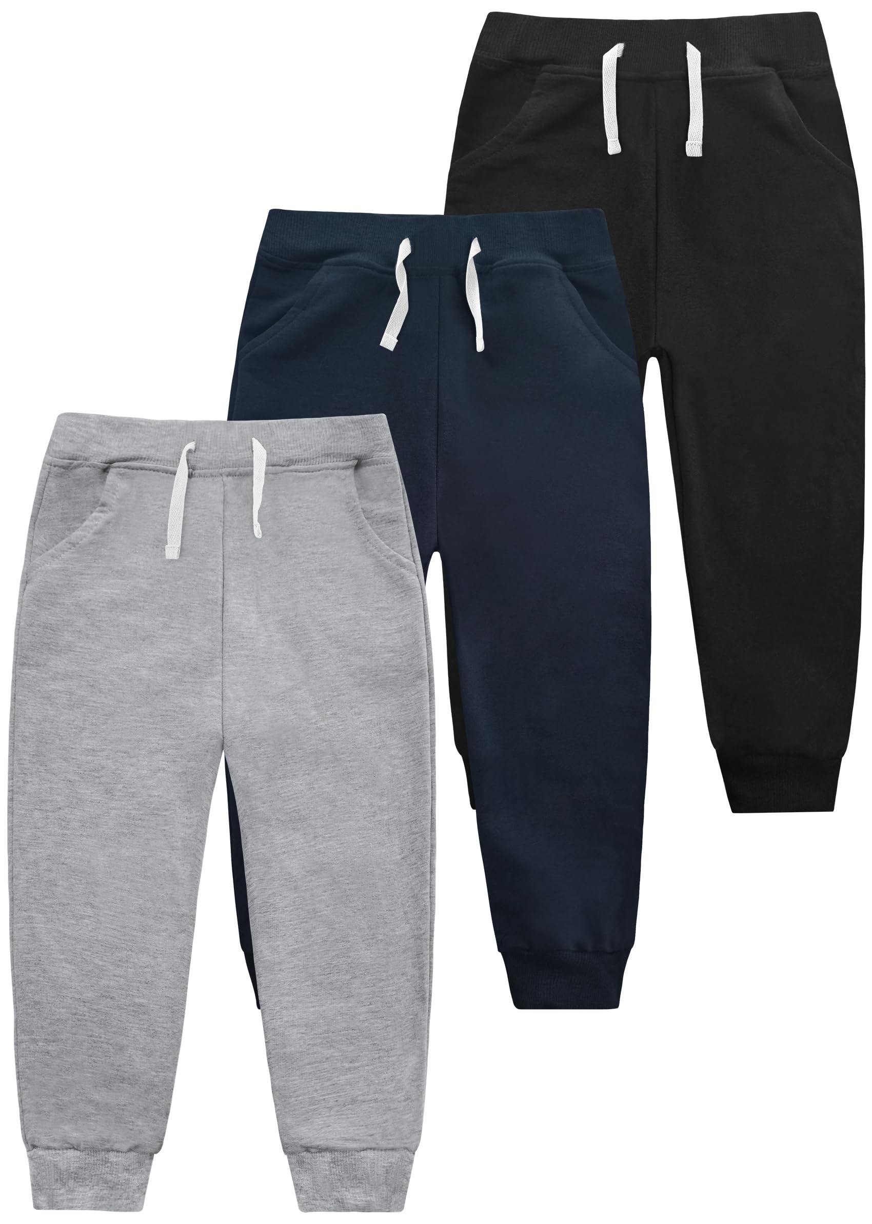 VOGRYE Boys Sweatpants 3 Pack Jogger Pants with Pockets Drawstring Waist | elast