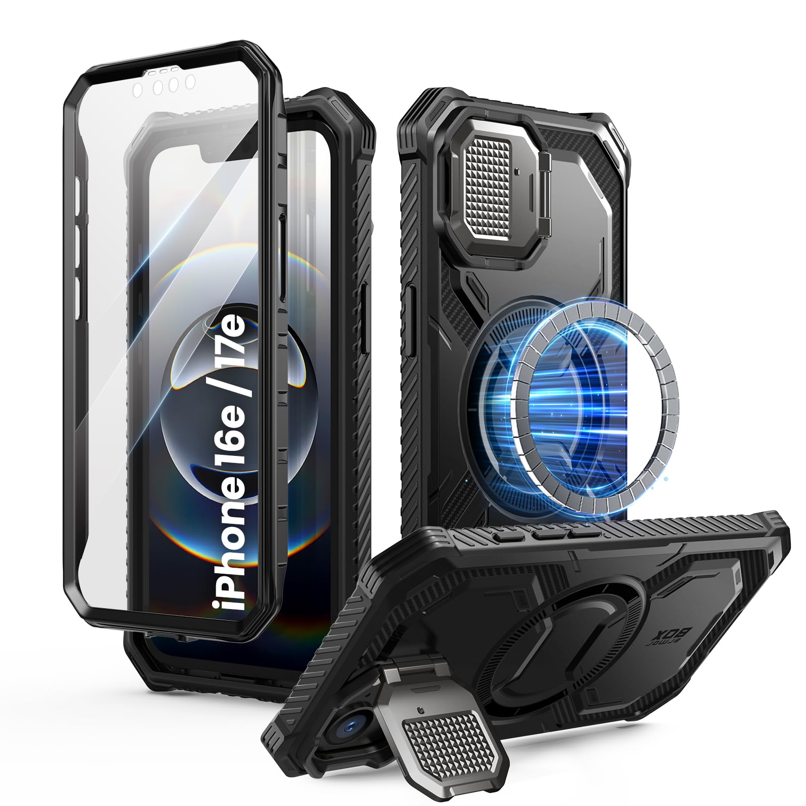 i-Blason for iPhone 17e / iPhone 16e Case MagSafe with Stand, Black