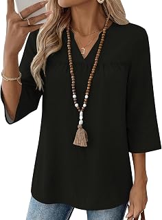 Rapbin Camicette da donna a pieghe con maniche a 3/4, scollo a V, stampa floreale, casual, vestibilità larga