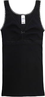 HERMKO 15804740 Women's Bra Tank Top with Pretty Lace and V Neck, 100% Organic Cotton