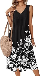 Zeagoo Women Summer Casual Dresses 2026 Sleeveless Midi Pleated Tank Sundress with Pockets V Neck A Line Swing Tshirt Dress