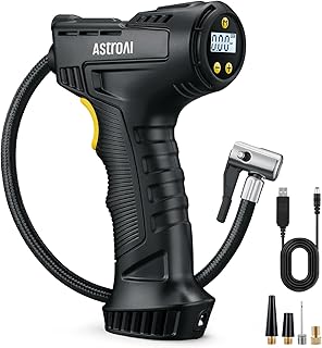AstroAI Car Tyre Inflator Cordless Air Compressor, 150PSI Portable Handheld | Electric Tyre Pump with Digital Gauge ±0.5PSI, Preset Mermory/Auto-Stop/LED Torch and 4 Adaptors for Car Motorcycle Bike Ball