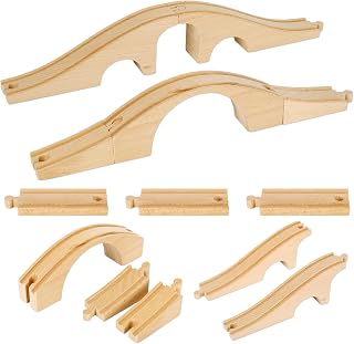 JarThenaAMCS 8 Pcs Wood Train Track Expansion Set Wooden Train Bridges Straight Wooden Train Track Accessories for Most Major Toy Train Tracks Railway