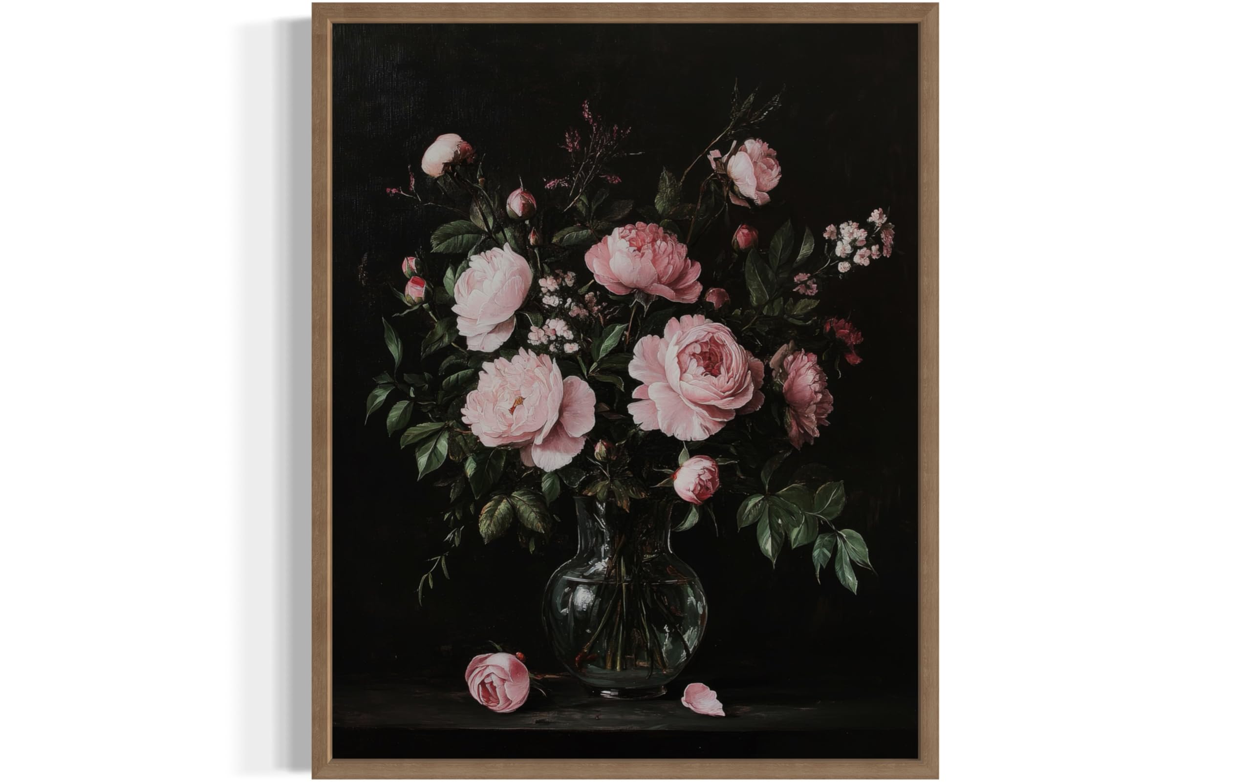 Roses and Peony Gothic Wood Framed Art Print Poster, Vintage Dark Academia Wall 