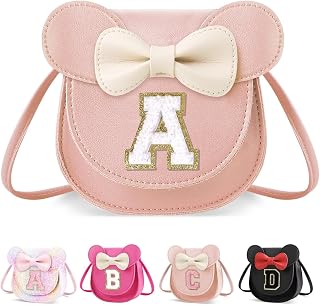 Toddler Purse Girl Wallet for Kids 2 3 4 5 6 7 8 9 Year Old Birthday Gifts,Cute Mouse Ear Bow Crossbody Shoulder Purse,Personalized Initial Toddler Purse Wallet Gifts for Little Girl (Pink_A)