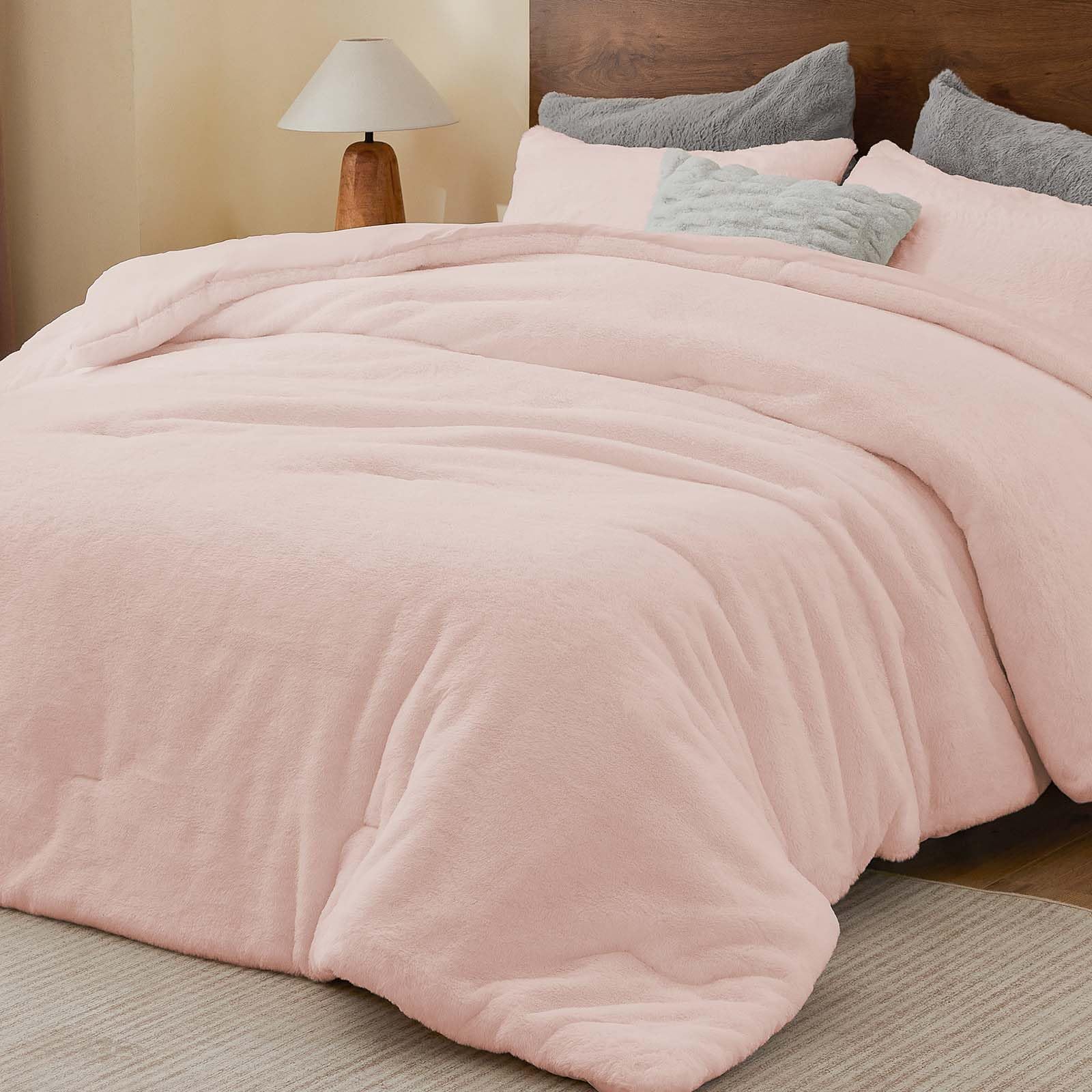 BEDELITE Faux Fur Twin Comforter Set Pink,Fluffy Bedding,1 Pillowcase