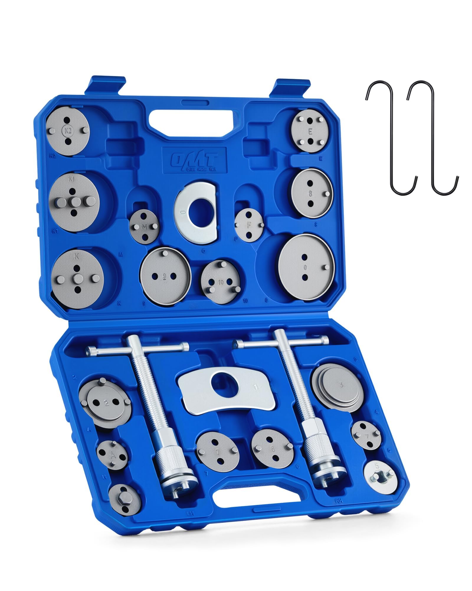 OMT 24pc Brake Caliper Compression Tool with Adapters &amp; Hangers, Sandblast |