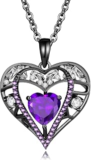 5 Heart I Love You Necklace for Women, Birthstone Crystal Pendant, Birthday Gift for Her, Wife, Mom, Rose Gold or Gunmetal Plated, 925 Sterling Silver Chain 18"+2"