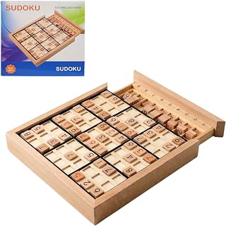 Wooden Sudoku Puzzle Board with Drawer, 200 Puzzles Brain Teaser for Adults, Logic Math Puzzle Desktop Game for Thinking Ability