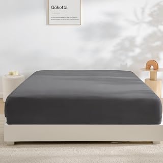 GOKOTTA Fitted Sheet Only - 15 inch Pocket, 100% Rayon Made from Bamboo, Super Soft and Cooling Bottom Sheet with Elastic Corner Straps, Durable Fitted Sheet in Dark Grey, Full Size/Double Size