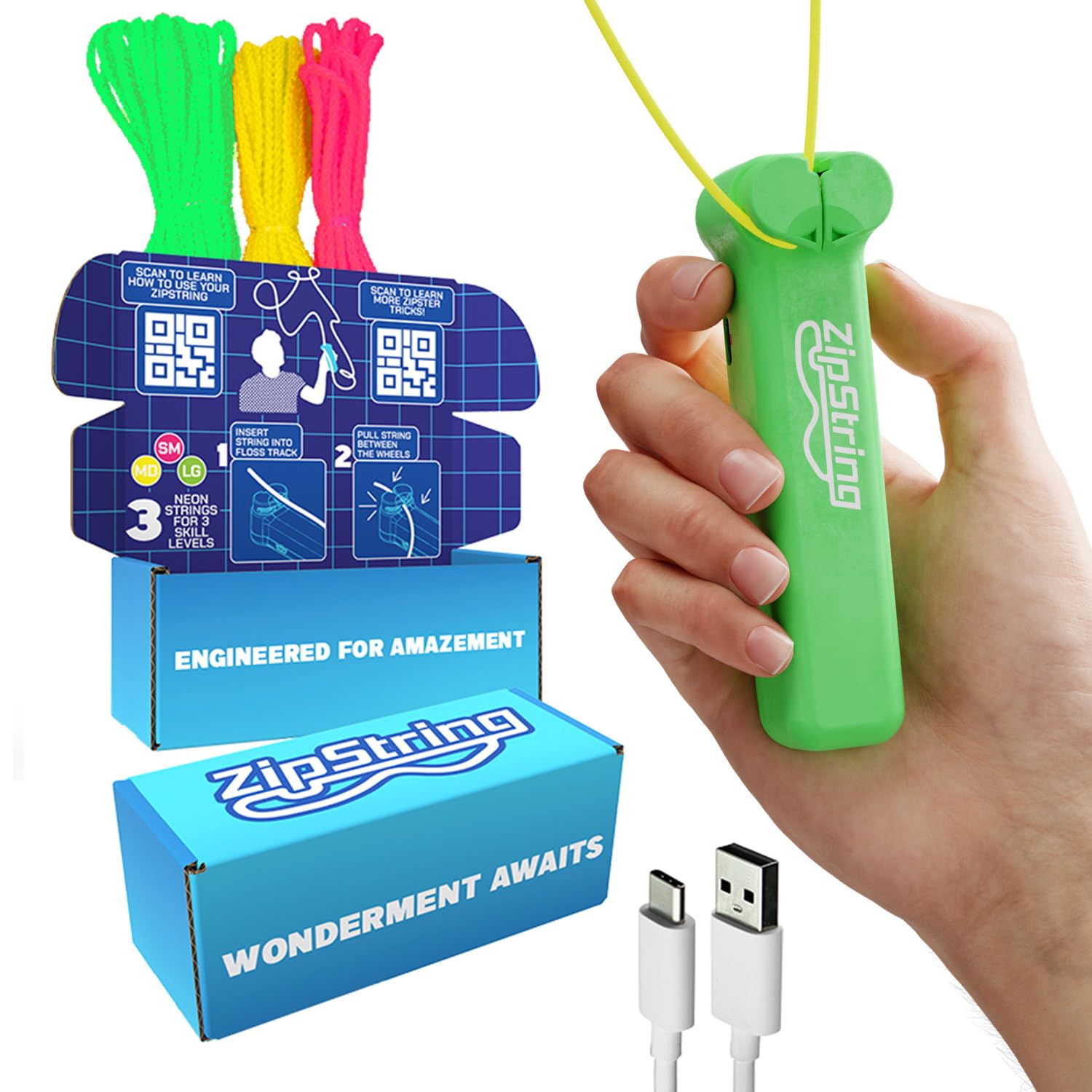 ZipString Original Rope Launcher Toy, Luscious Lime | As Seen on Shark Tank, For