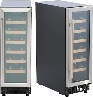 SIA WC30SS Undercounter Wine Cooler Fridge, 59L 19 Bottle Capacity, LED Light, Silver Black