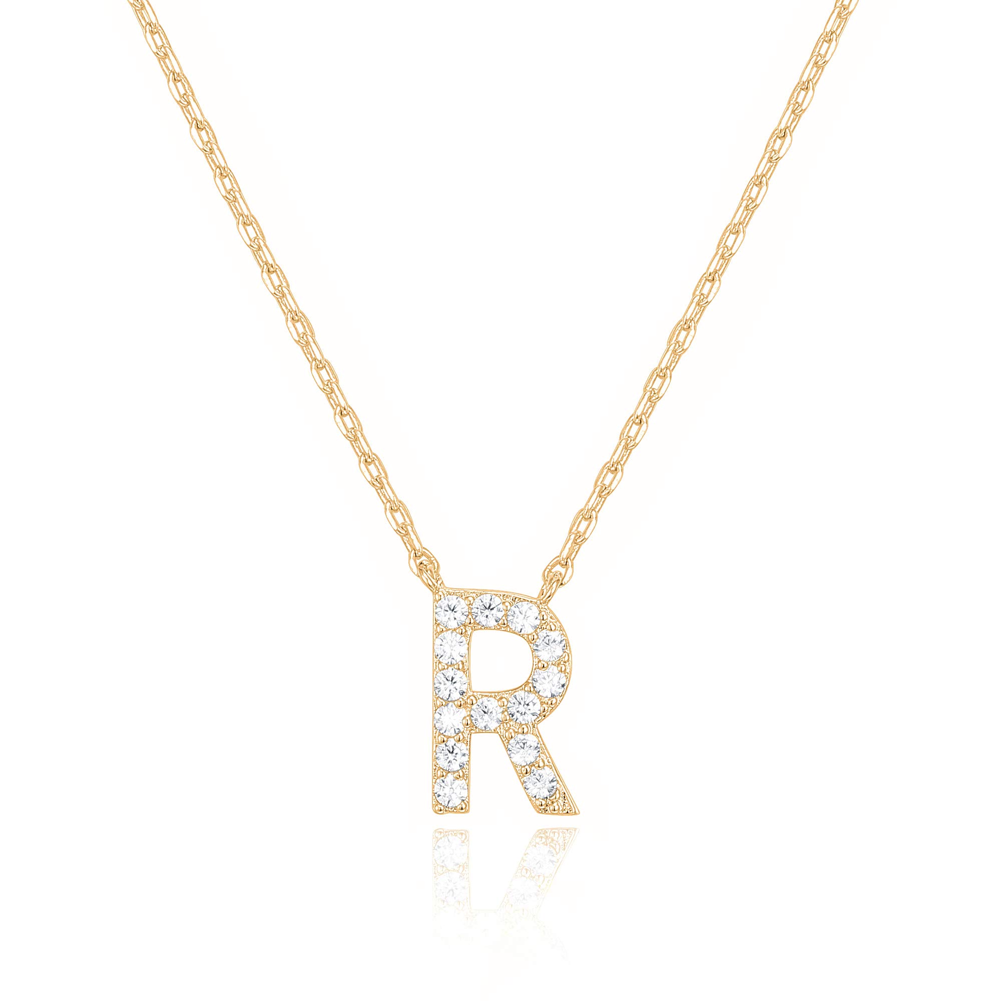 PAVOI Initial Necklace for Women, 14K Gold Plated Cubic Zirconia Pendant