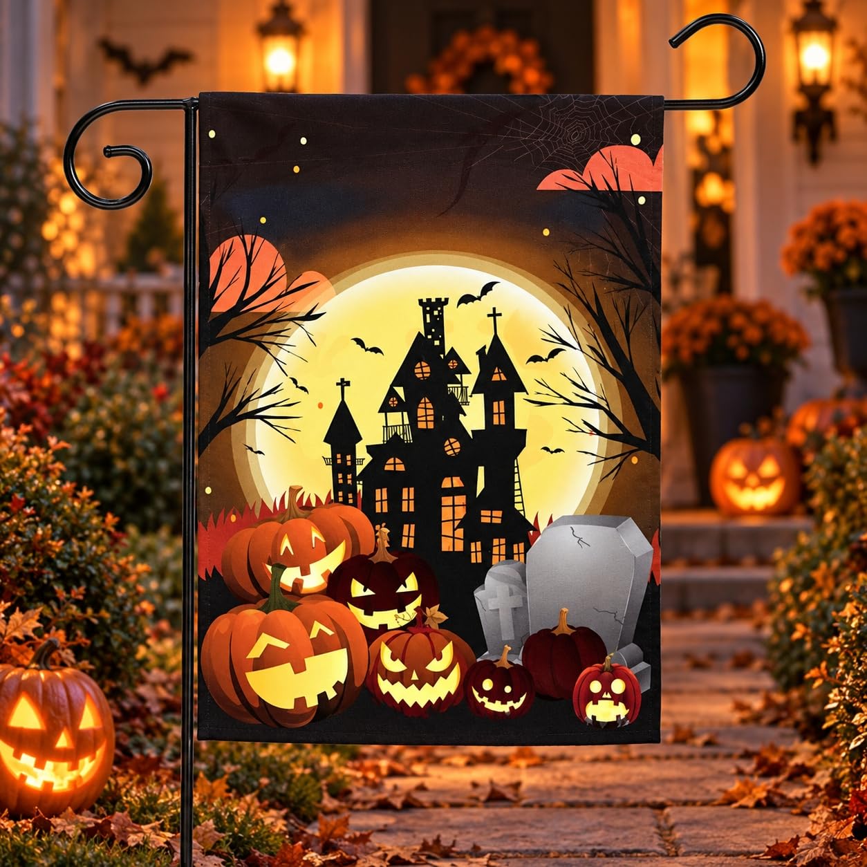 Double Sided Halloween Garden Flag, Pumpkin Garden Flag, Weather Resistant Polye
