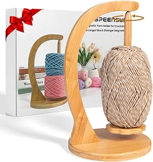 SPEENSUN Magnetic Yarn Holder for Crocheting, Large, Natural | Hold 1.1 lbs Fits Most Yarns, Smooth Spinning, Prevents Tangling, Premium Bamboo, Knitting &amp; Crochet Accessory