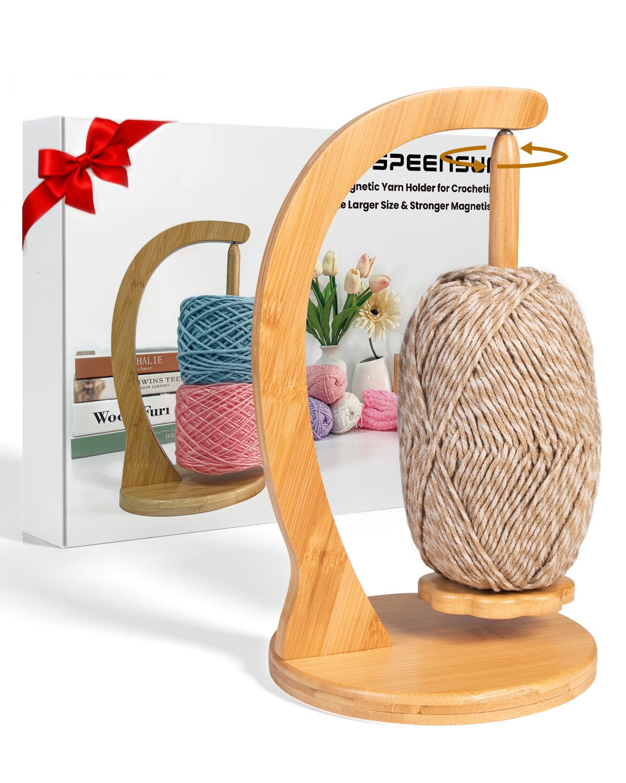 SPEENSUN Magnetic Yarn Holder for Crocheting, Large, Natural | Hold 1.1 lbs Fits
